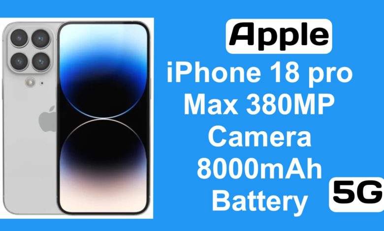 Apple iPhone 18 Pro Max featuring a 380MP camera and 8000mAh battery